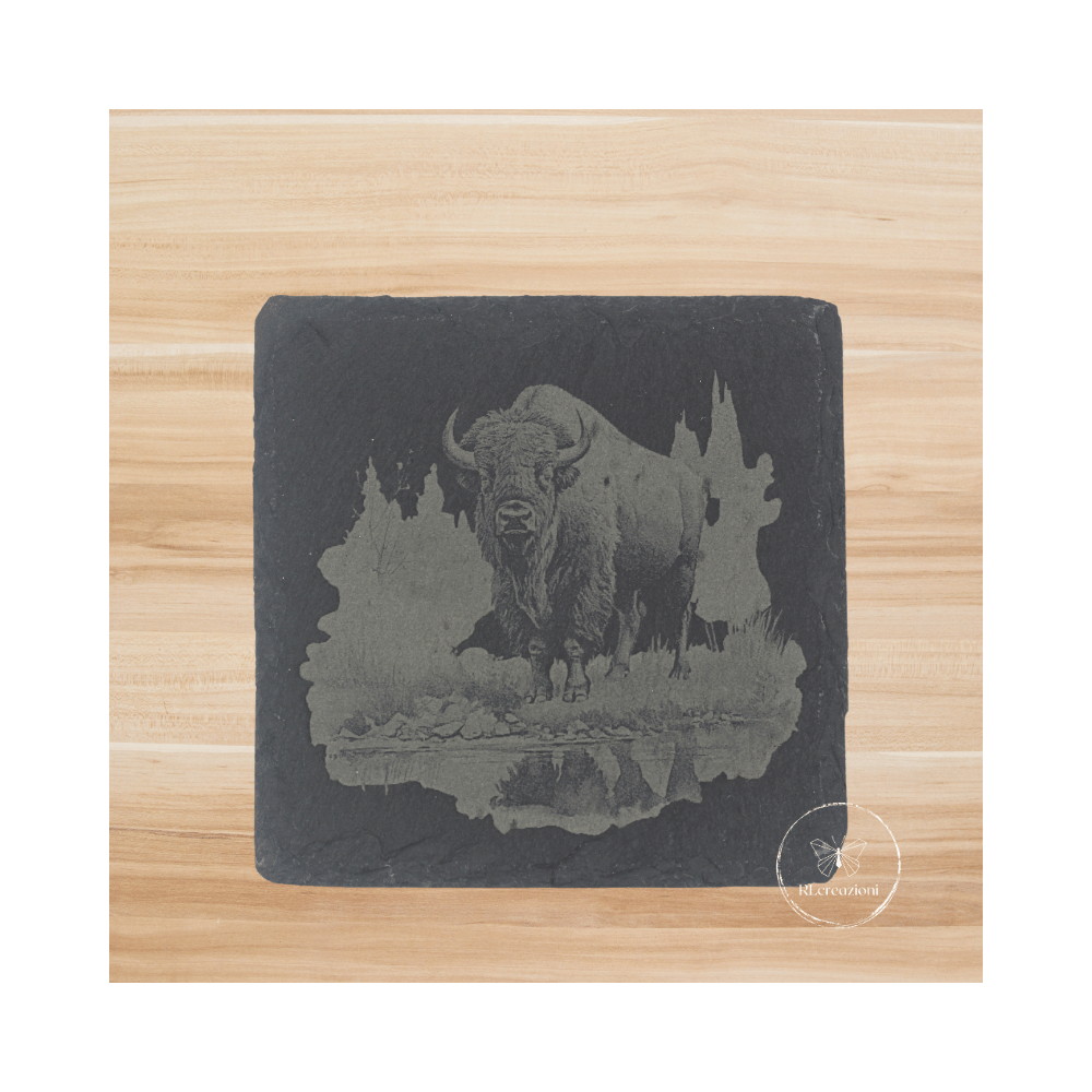 Sous-Verre "bison" en ardoise noire Sous-Verre "bison" en ardoise noire