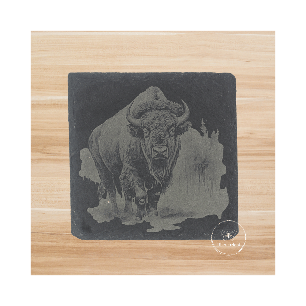 Sous-Verre "bison" en ardoise noire Sous-Verre "bison" en ardoise noire
