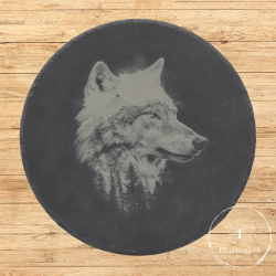 planche à découper en ardoise avec gravure laser du loup