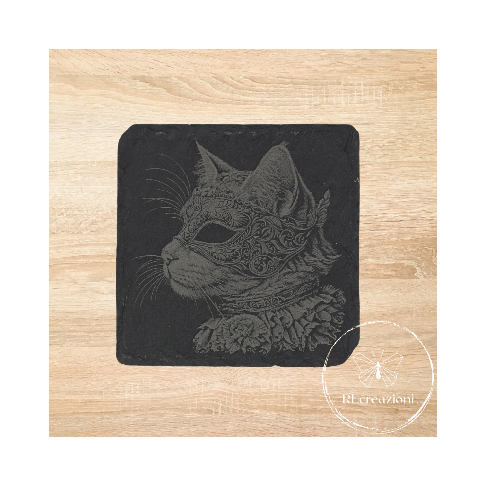 sottobicchiere in ardesia con incisione laser Gatto sottobicchiere in ardesia con incisione laser Gatto