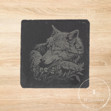 Sous-verre en ardoise avec Wolf gravé au laser