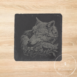 Sous-verre en ardoise avec Wolf gravé au laser