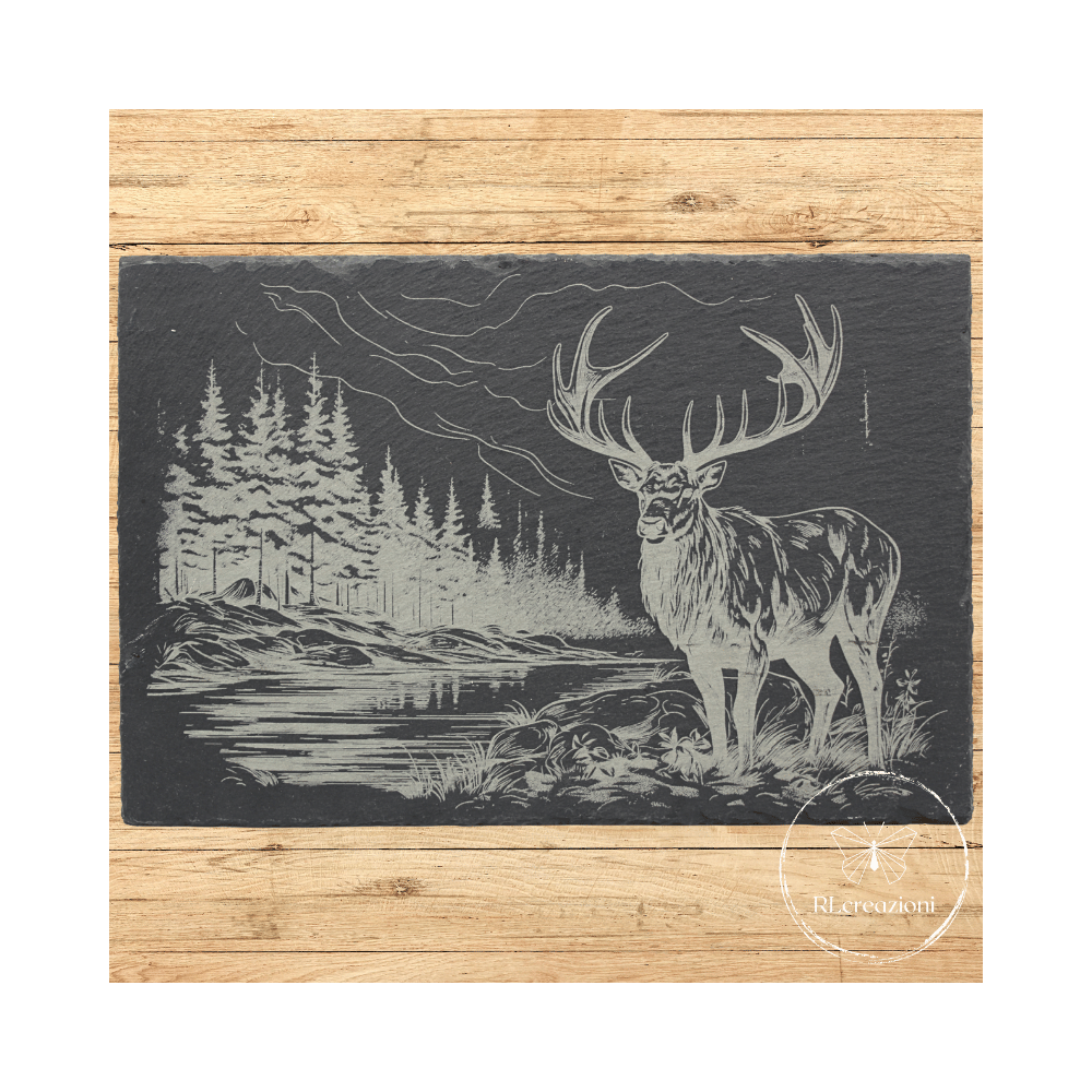 planche à découper en ardoise avec cerf gravé au laser planche à découper en ardoise avec cerf gravé au laser
