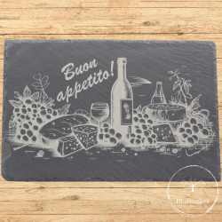 planche à découper en ardoise avec gravure laser fromage, vin, bon appétit