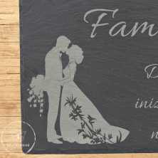 Planche à découper en ardoise "La famille, là où la vie commence et où l'amour ne s'arrête jamais".