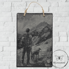tableau en ardoise noire "promenade avec chien"
