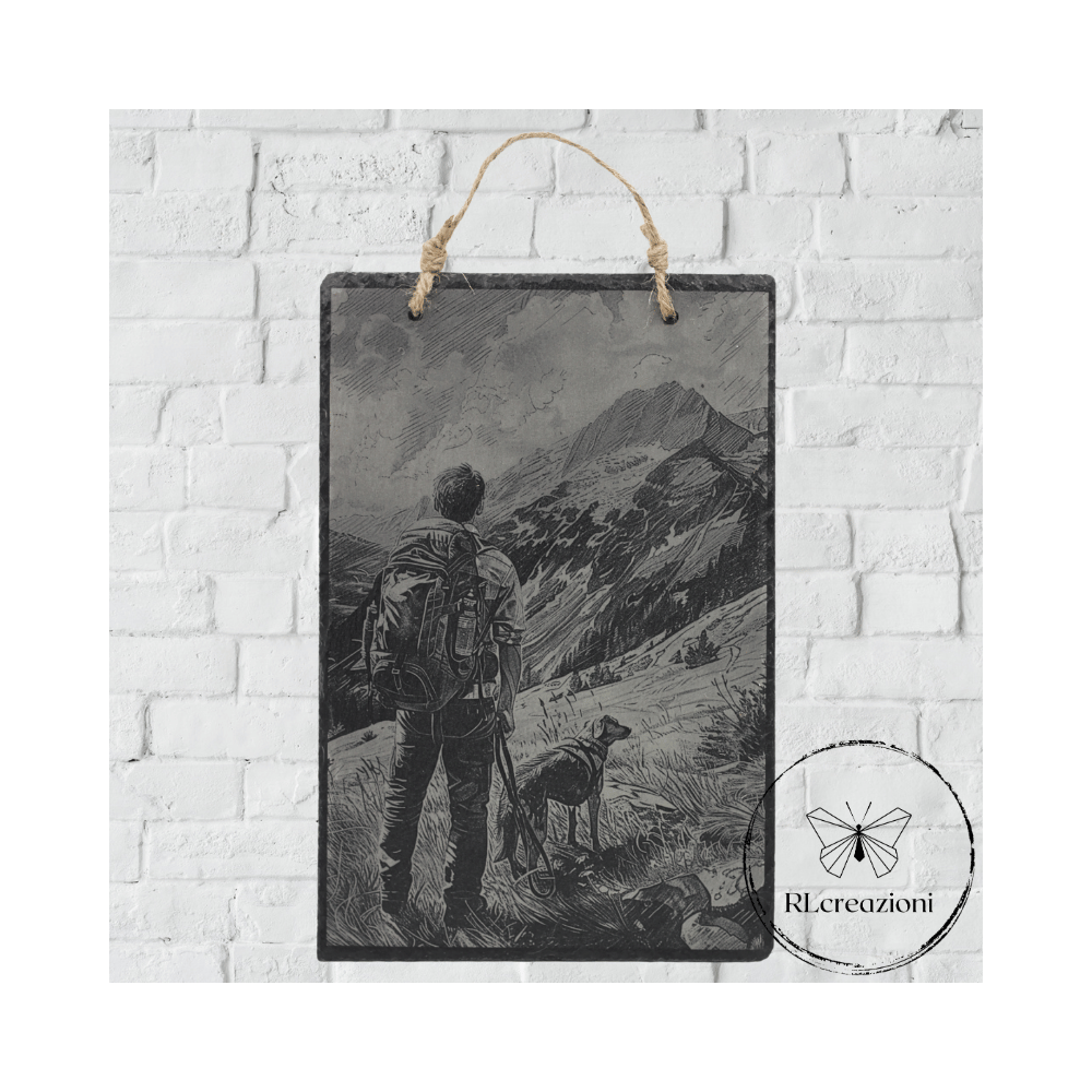tableau en ardoise noire "promenade avec chien"