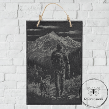 peinture sur ardoise noire "promenade en montagne"