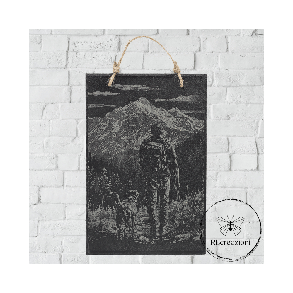 peinture sur ardoise noire "promenade en montagne"