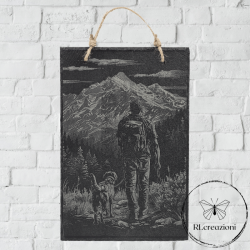peinture sur ardoise noire "promenade en montagne"
