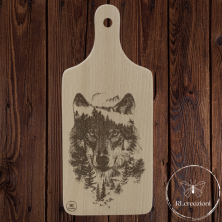 Planche à découper en hêtre naturel avec gravure laser loup