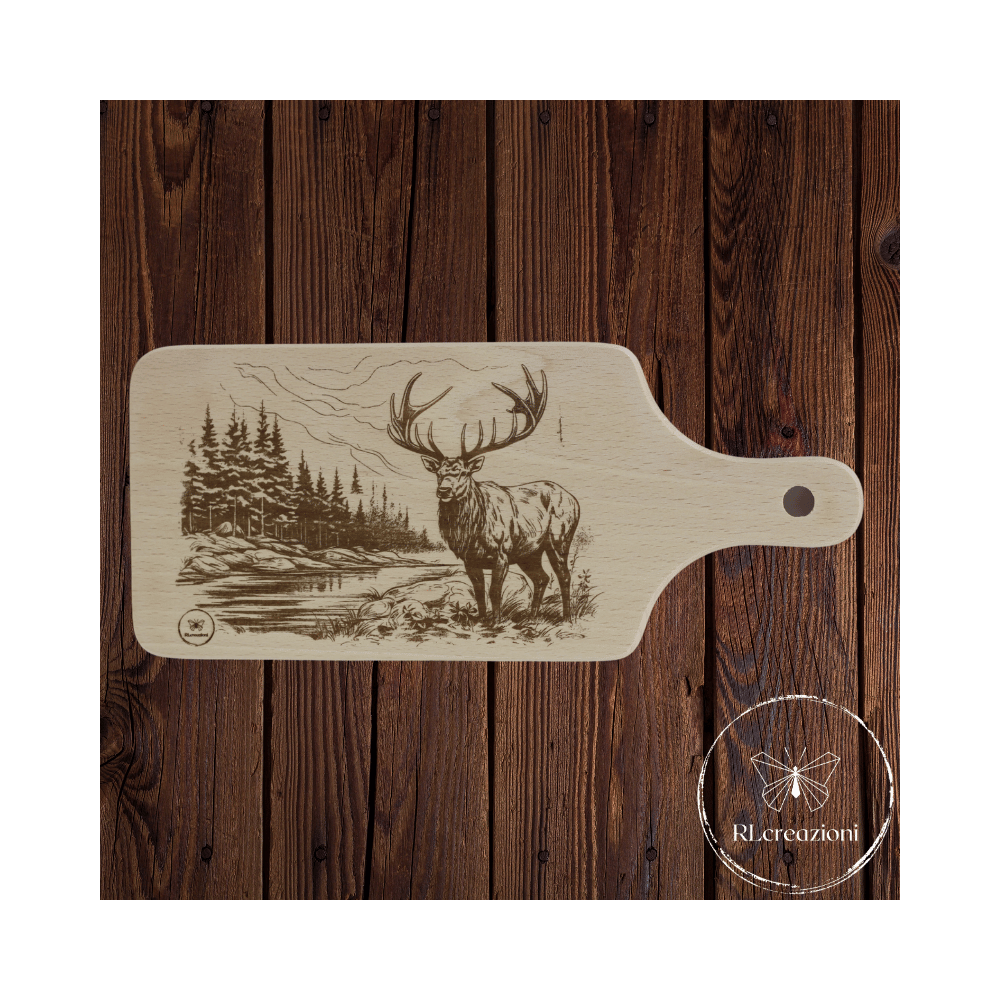 Tagliere in legno di faggio naturale con incisione laser cervo