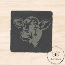 Schieferuntersetzer mit lasergravierter brauner Kuh