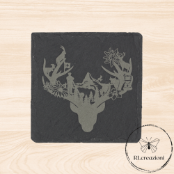 Sous-verre en ardoise avec gravure laser d'un cerf stylisé