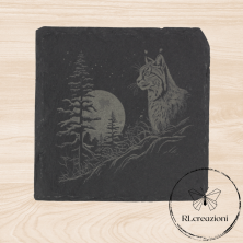 Sous-verre en ardoise avec gravure laser Lynx. Personnalisé à partir de six pièces