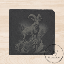 Schieferuntersetzer mit Lasergravur von Steinbock. Individuell gestaltet ab sechs Stück