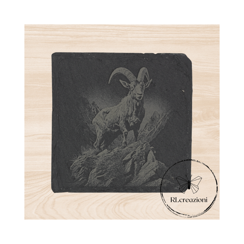 Sous-verre en ardoise avec gravure au laser Ibex. Personnalisé à partir de six pièces Sous-verre en ardoise avec gravure au laser Ibex. Personnalisé à partir de six pièces