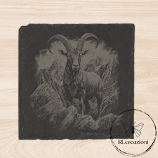 Schieferuntersetzer mit Lasergravur von Steinbock. Individuell gestaltet ab sechs Stück
