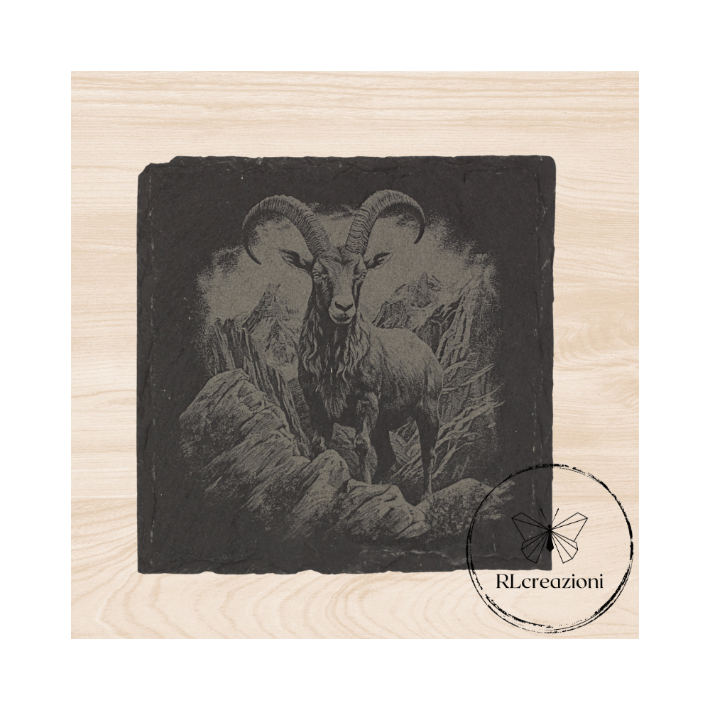 Sous-verre en ardoise avec gravure au laser Ibex. Personnalisé à partir de six pièces