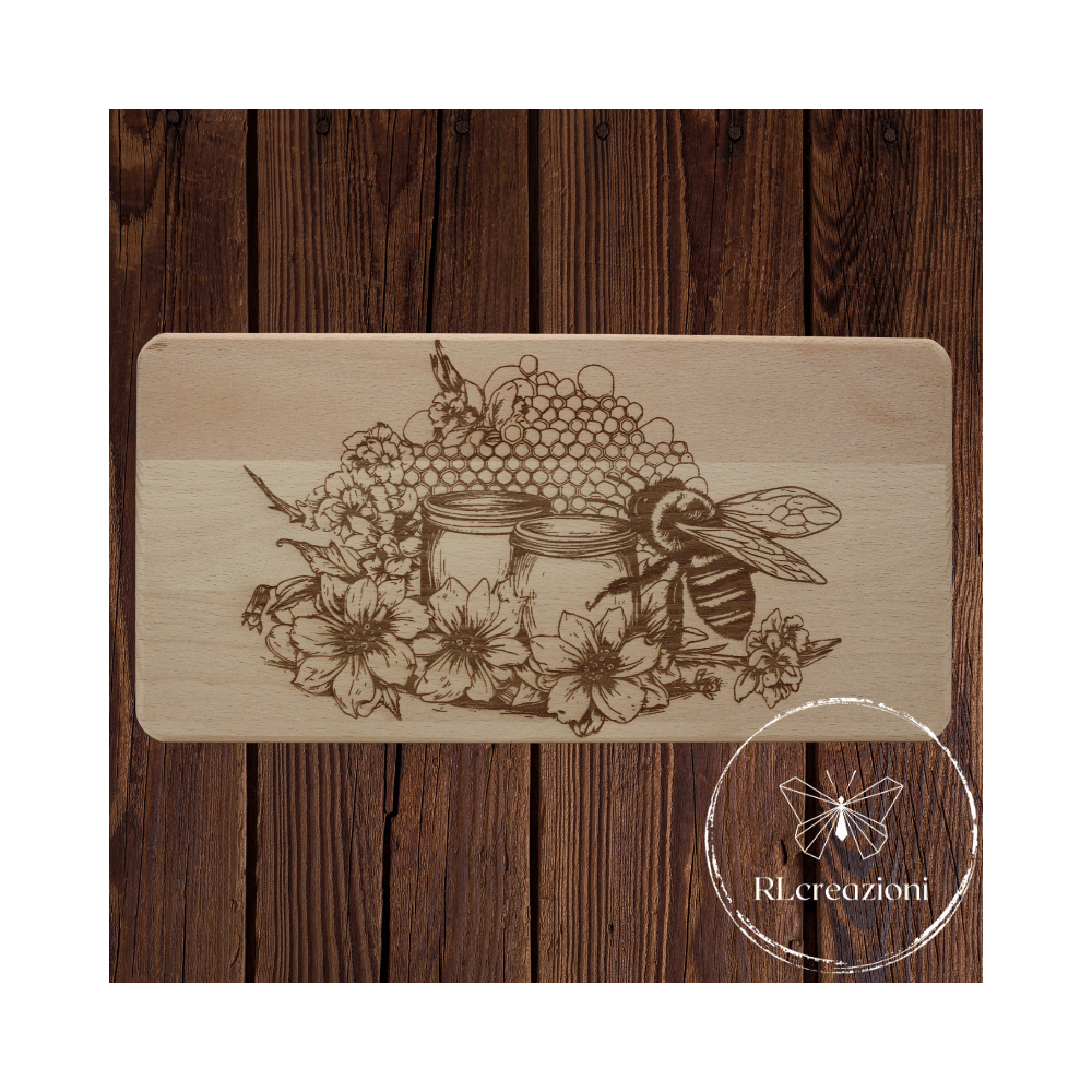 Planche à découper avec gravure laser 'miel et abeille'. Personnalisation sur demande Planche à découper avec gravure laser 'miel et abeille'. Personnalisation sur demande
