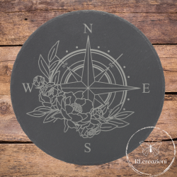 tagliere in ardesia con incisione laser "Rosa dei venti". Personalizzato su richiesta