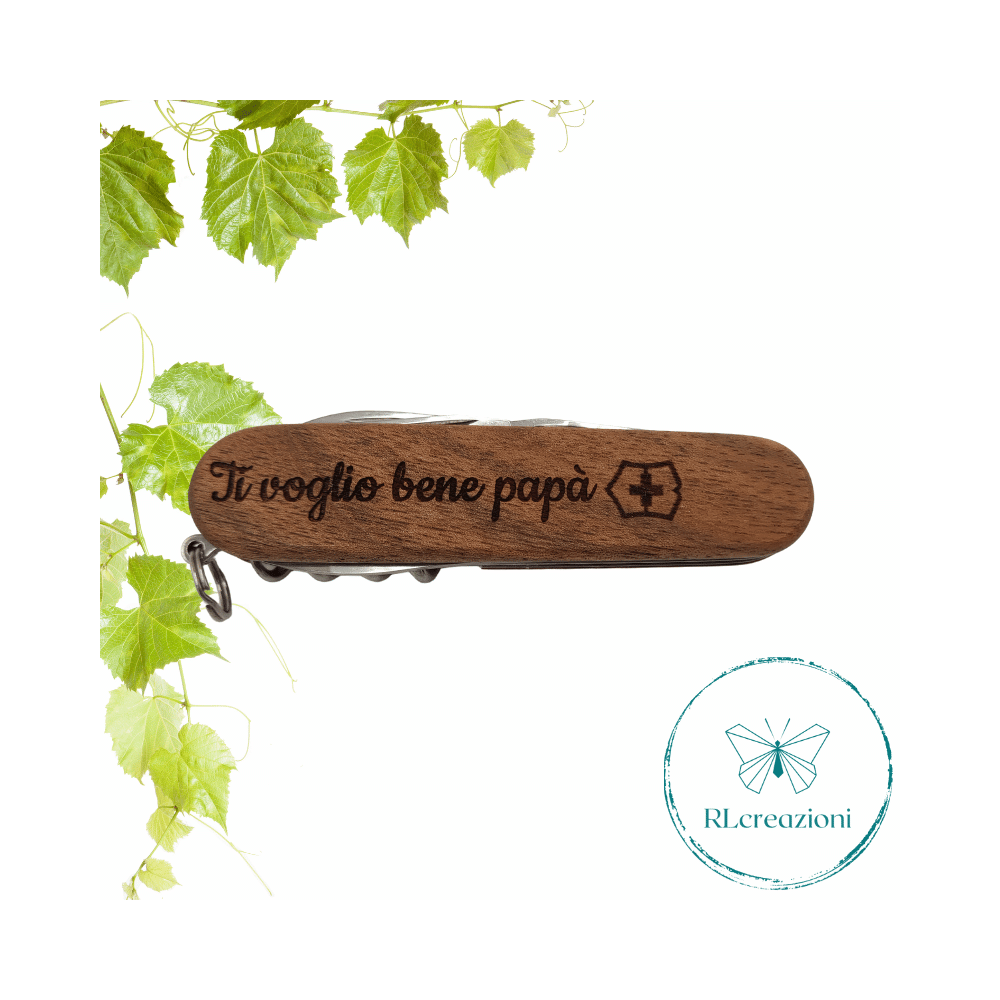 Victorinox Sparta en bois de noyer avec gravure laser. 10 fonctions. Personnalisé sur demande