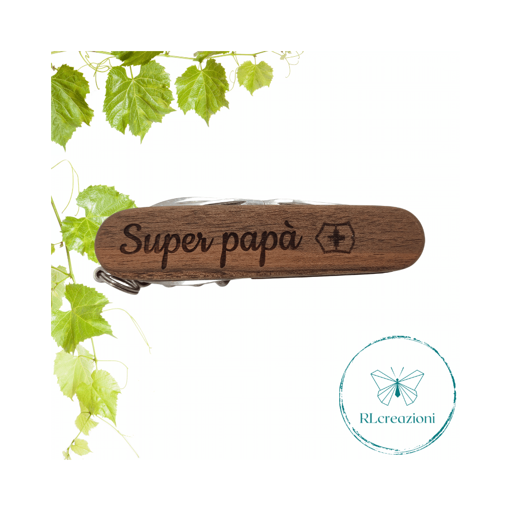 Victorinox Sparta en bois de noyer avec gravure laser. 10 fonctions. Personnalisé sur demande