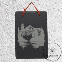 Peinture sur ardoise avec gravure au laser. Pêcheur. Personnalisations sur demande pour les entreprises et les particuliers