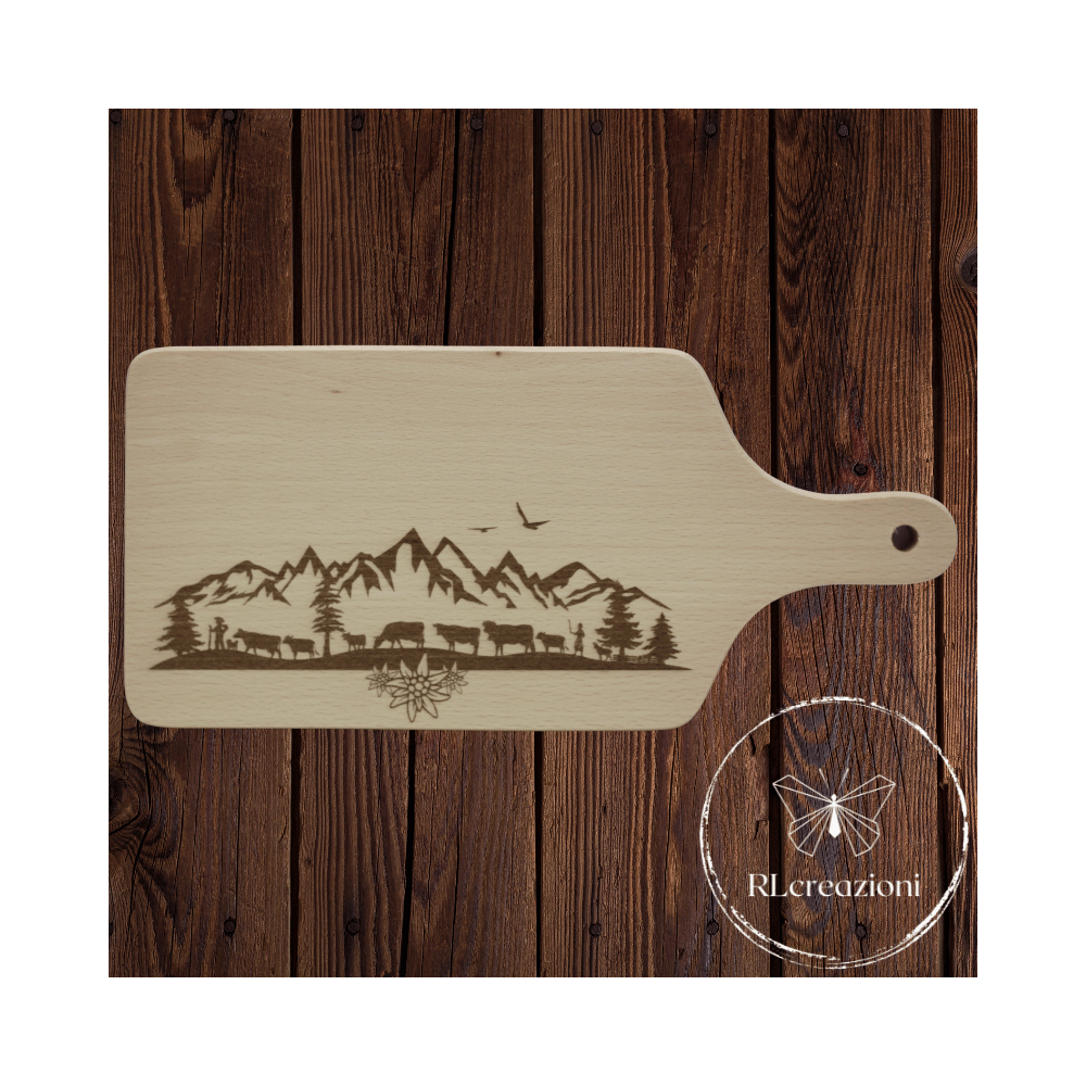 tagliere in faggio con incisione laser "alpi". Personalizzato su richiesta