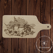 Planche à découper avec gravure laser 'miel et abeille'. Personnalisation sur demande