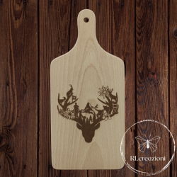 tagliere con incisione laser "cervo stilizzato con paesaggio". Personalizzato su richiesta