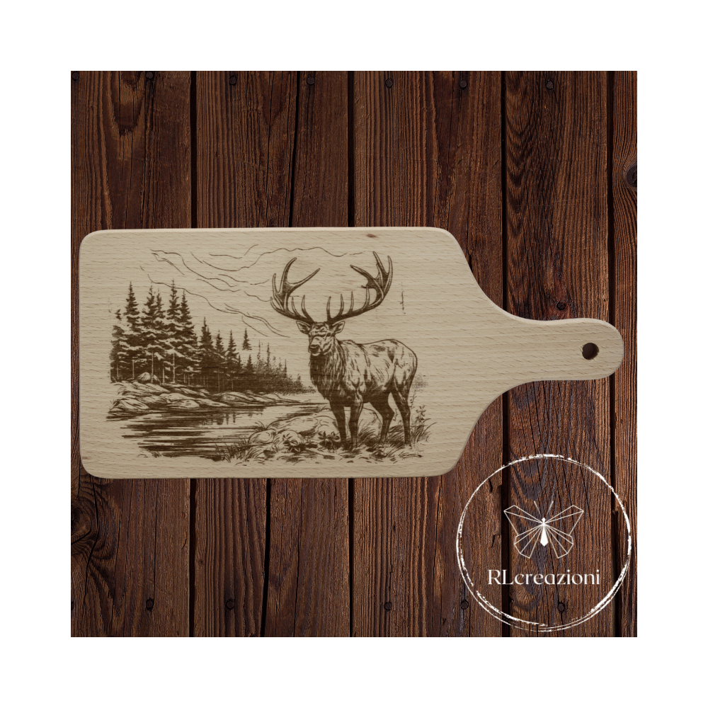 Planche à découper avec gravure laser 'deer'. Personnalisation sur demande