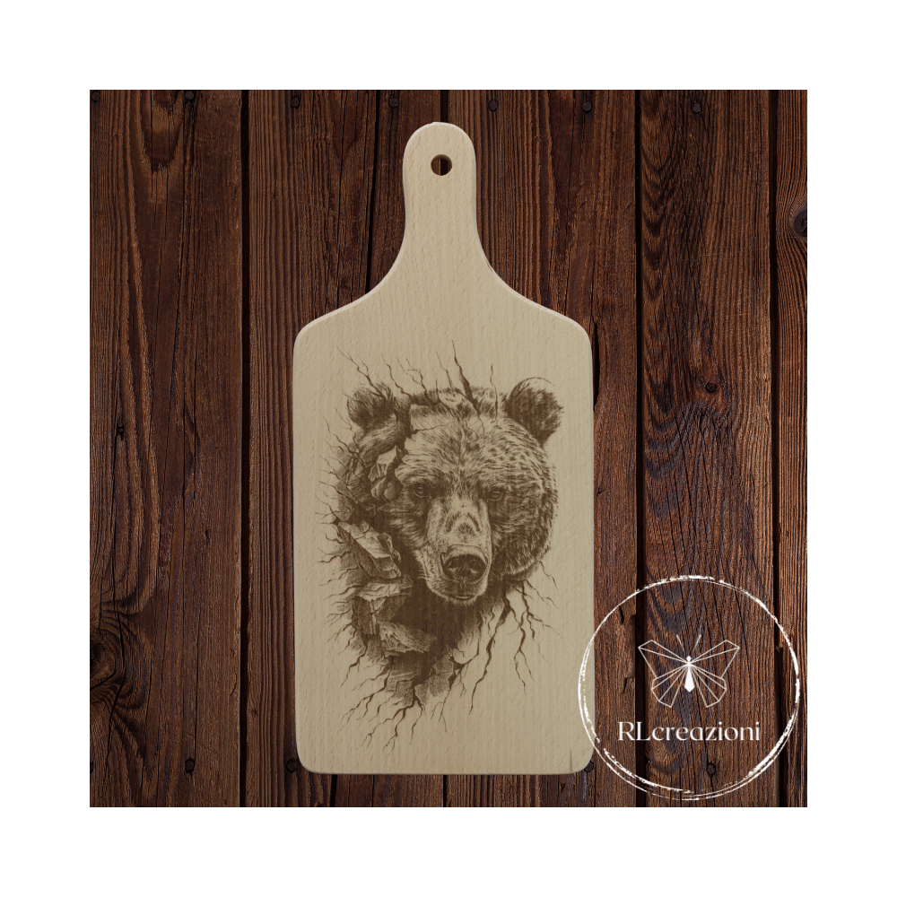 tagliere con incisione laser "Orso". Personalizzato su richiesta