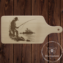 Planche à découper avec gravure laser 'Pêcheur'. Personnalisation sur demande