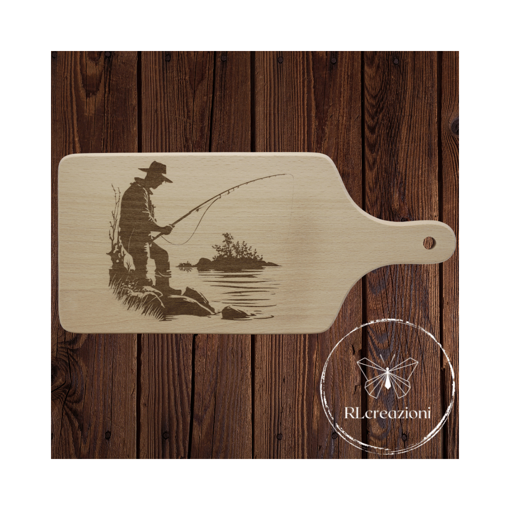 tagliere con incisione laser "Pescatore". Personalizzato su richiesta