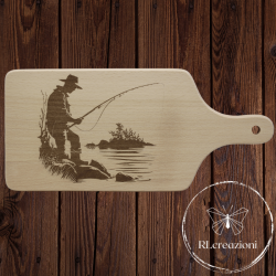 Planche à découper avec gravure laser 'Pêcheur'. Personnalisation sur demande