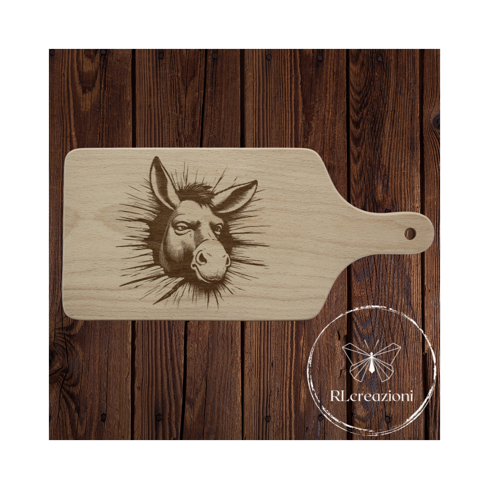 Planche à découper avec gravure laser "âne". Personnalisation sur demande