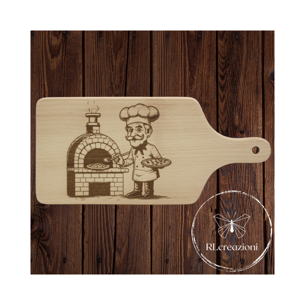 Planche à découper avec gravure laser 'Pizzaiolo'. Personnalisation sur demande