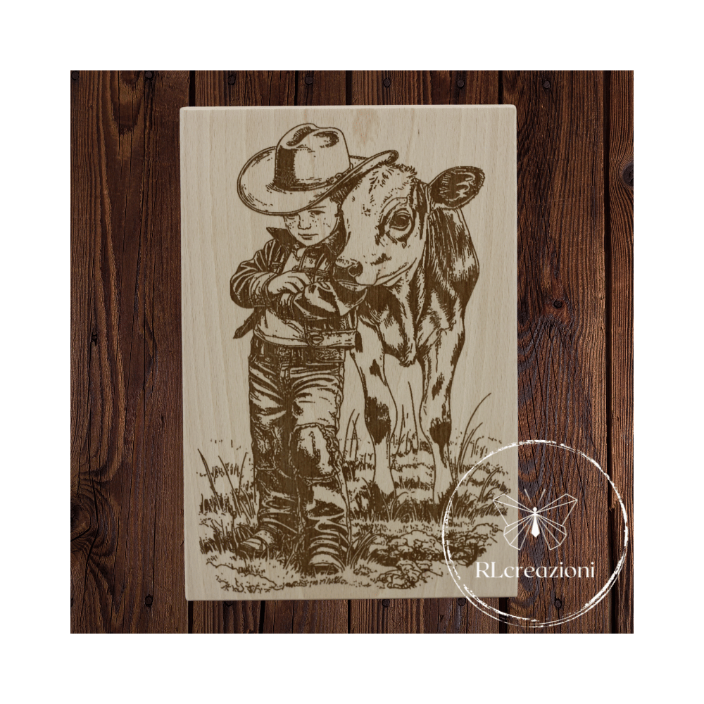 Planche à découper avec gravure laser 'Cowboy'. Personnalisation sur demande