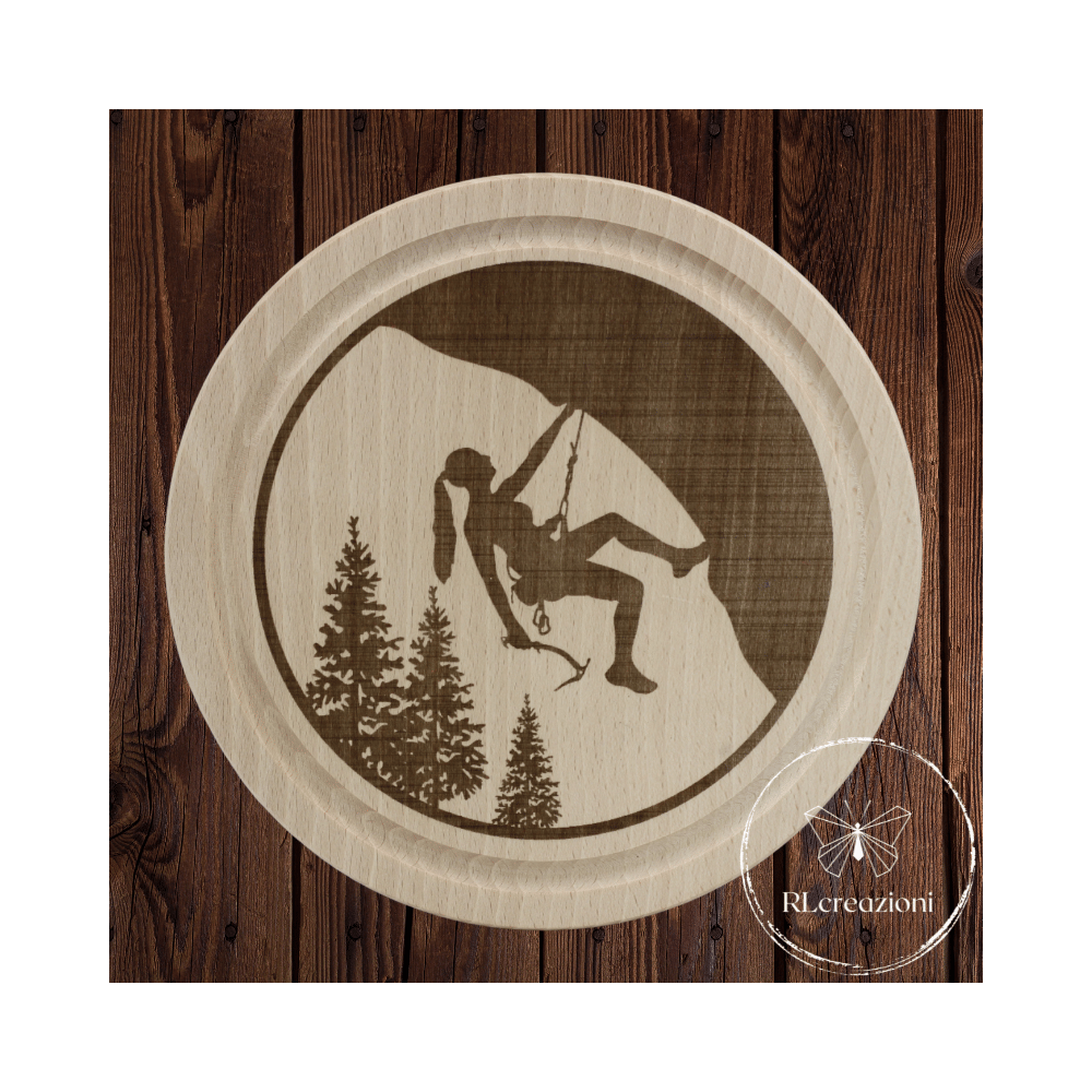 tagliere con incisione laser "Arrampicata". Personalizzato su richiesta