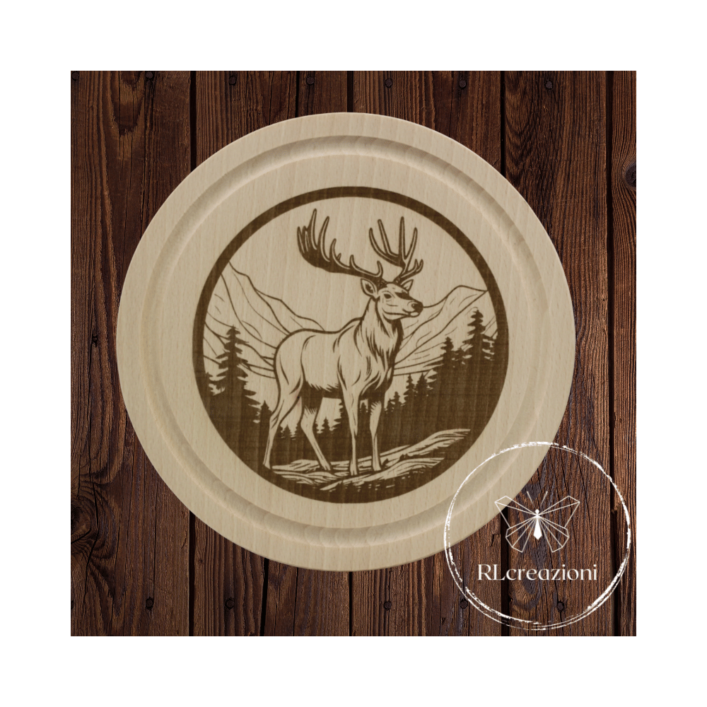 tagliere con incisione laser "Cervo". Personalizzato su richiesta