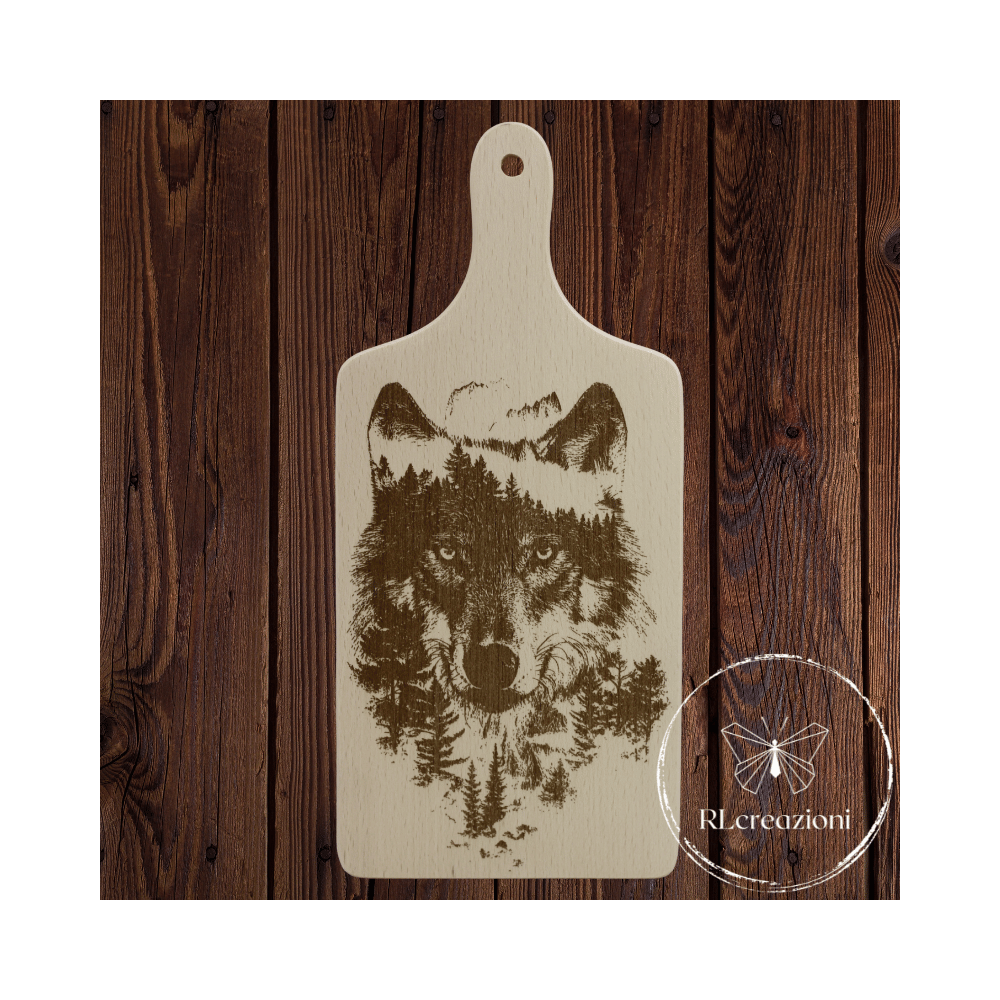 tagliere con incisione laser "Lupo". Personalizzato su richiesta
