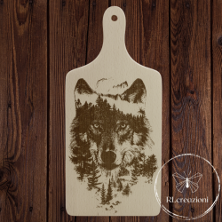 Planche à découper avec gravure laser 'Wolf'. Personnalisé sur demande