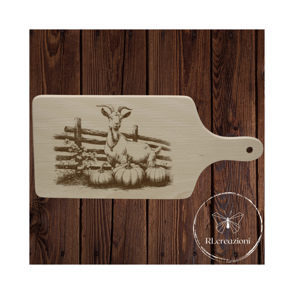 Planche à découper en bois de hêtre naturel avec gravure laser. Chèvre. Personnalisation sur demande