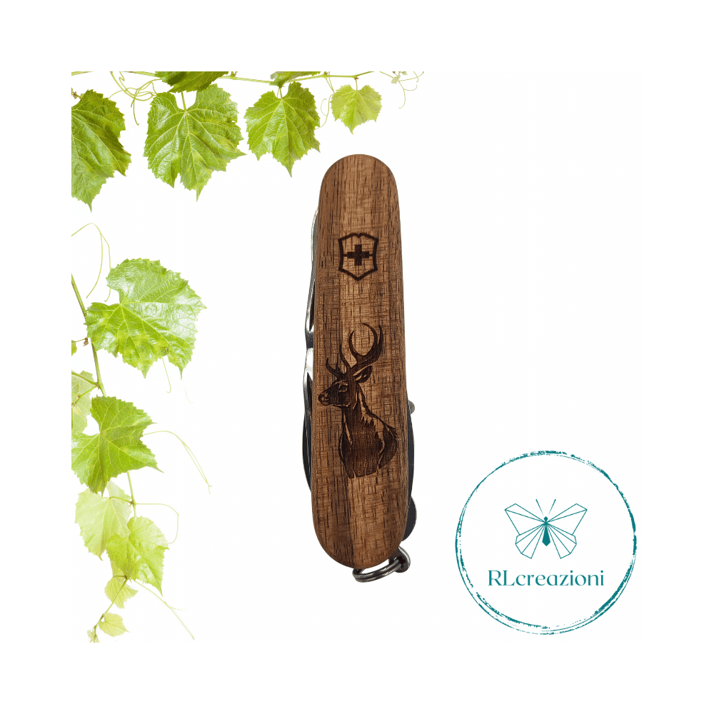 Victorinox Huntsman Wood con incisione laser. 13 funzioni. Personalizzato su richiesta. "Cervo"