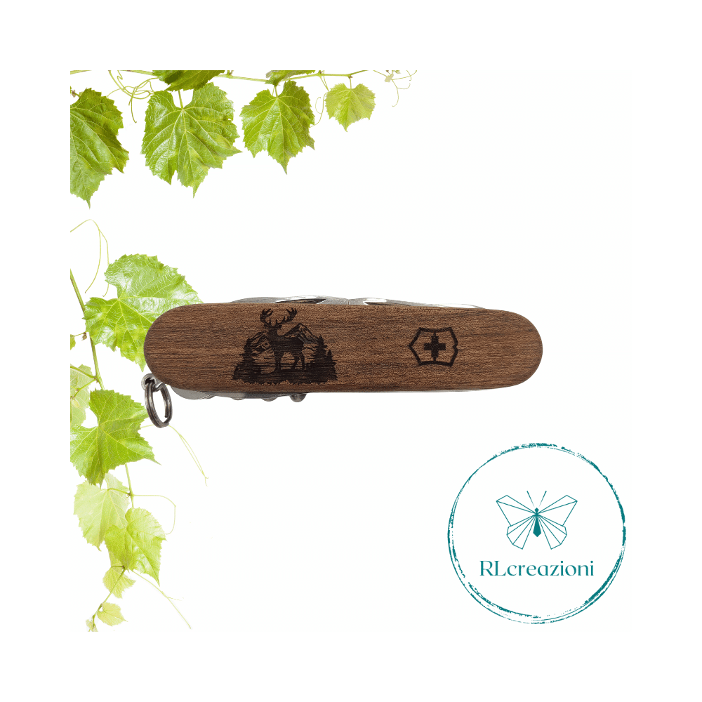 Victorinox Huntsman Wood con incisione laser. 13 funzioni. Personalizzato su richiesta. "Cervo"