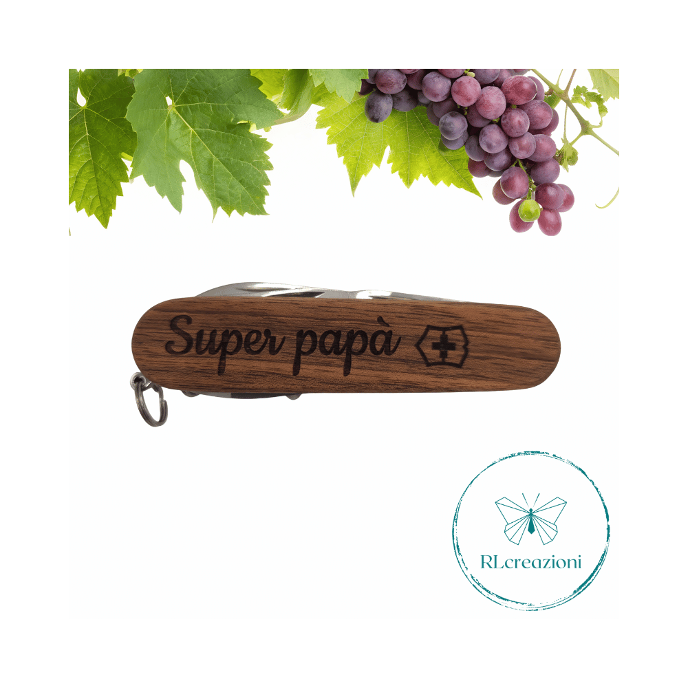 Victorinox Sparta en bois de noyer avec gravure laser. 10 fonctions. Personnalisé sur demande