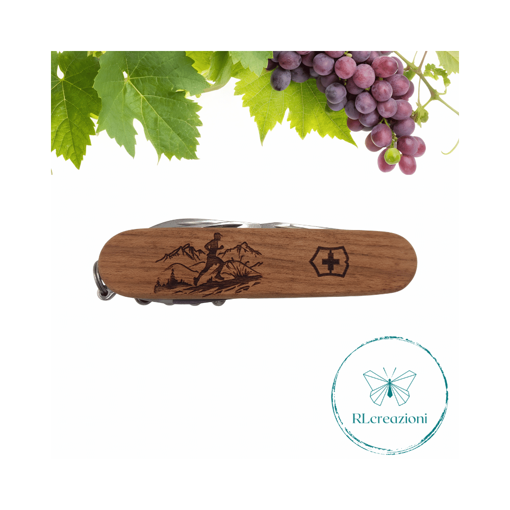 Victorinox Sparta en bois de noyer avec gravure laser. 10 fonctions. Personnalisé sur demande. Runner