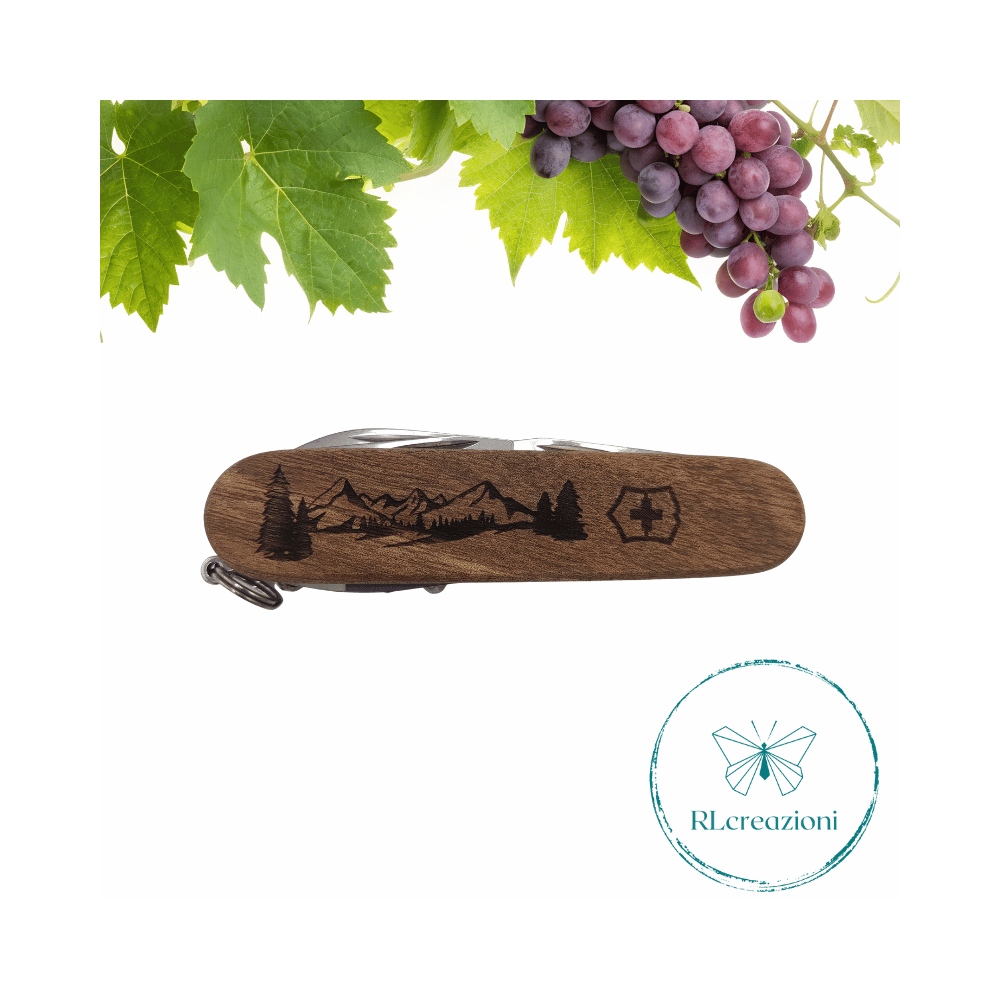 Victorinox Sparta en bois de noyer avec gravure laser. 10 fonctions. Personnalisé sur demande. Alpes