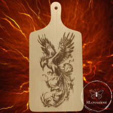 tagliere in legno di faggio con incisione laser. La Fenice. Personalizzato su richiesta